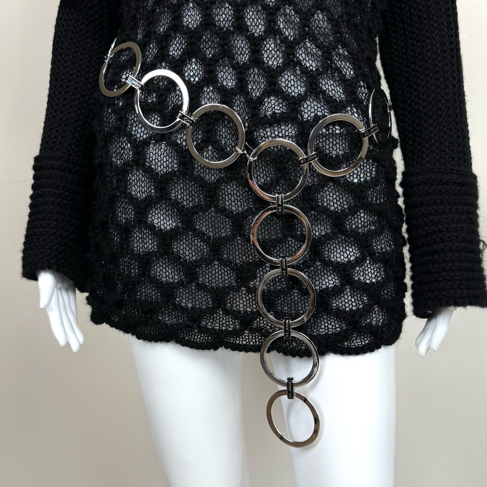 NWT St. John Silver Toned Circle Chain Link Belt Adjustable Accessory Metal